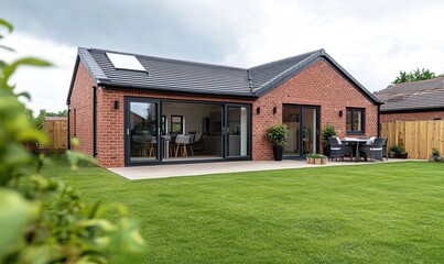 Obraz premium A large bungalow house in London with an open-plan kitchen and dining room