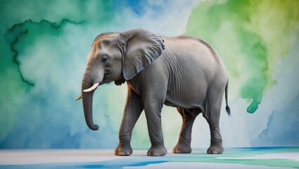Fototapeta premium Majestic Elephant Walking Gracefully on Colorful Abstract Background