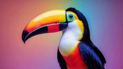 Naklejka premium Vibrant Close-Up of a Colorful Toucan Against a Gradient Background
