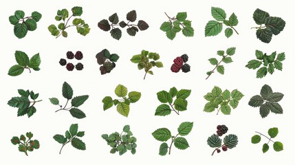 Vintage Botanic Collection of Leaves and Berries in High Resolution