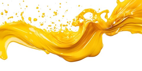 Fototapeta premium Vibrant yellow paint fluid flowing on a white background, creates a visual effect, generative AI