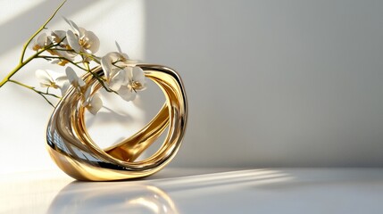 Golden jewelry with flowers on a reflective surface