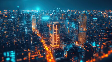 Obraz premium Futuristic Cityscape Neon Lights Skyscrapers Night View
