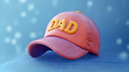 Fototapeta premium Colorful dad cap on blue background with playful design and bold text for a casual lifestyle look