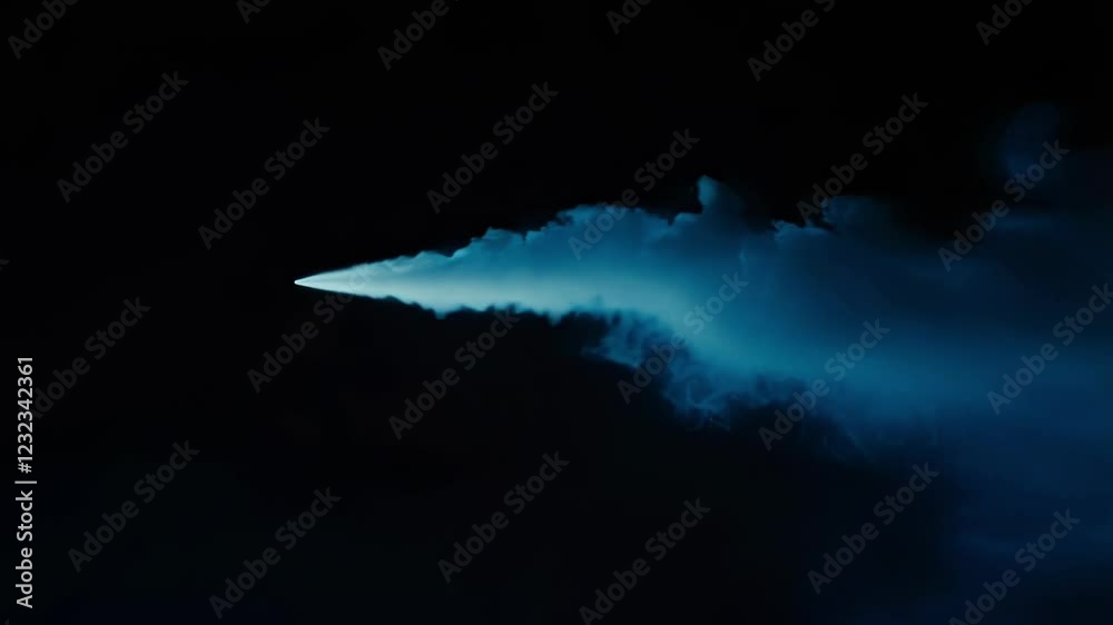 Poster billowing smoke plume rapidly expanding and dissolving against dark background, generating dynamic v