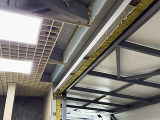 steel frame with the metal sheet of the modern awning in the urban hospital.