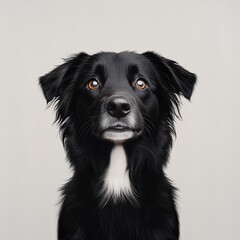 Majestic Black Border Collie Dog Portrait Studio Shot Fluffy Fur Canine Pet