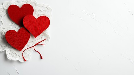 a DIYstyle handmade Valentine s card with lace and paper hearts, cozy romantic craft, digital illustration, soft textures, isolated on white background