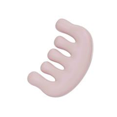Render of scalp massager comb and hair growth. in beige color. Vector 3d illustration on isolated white background
