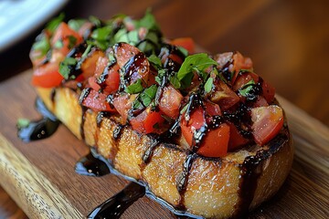 Tomato bruschetta with balsamic glaze and fresh herbs