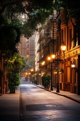 An atmosphere concept filled with melancholy emotions. misty solitude, silhouette Dimly Lit Street in an Empty City at Night