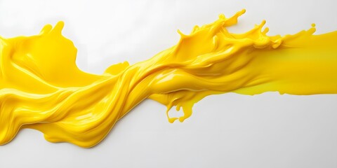 Vibrant yellow paint fluid flowing on a white background, creates a visual effect, generative AI