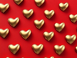 Obraz premium Luxury Valentine s card, embossed golden hearts on a velvet background, 3D illustration