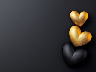 Obraz premium Luxury Valentine s card, embossed golden hearts on a velvet background, 3D illustration