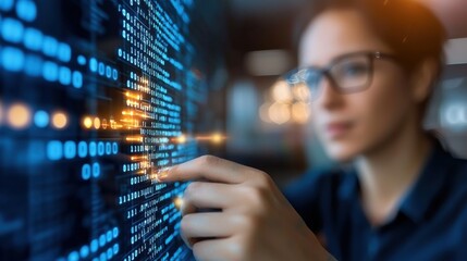 A high tech and futuristic digital display showcasing a glowing blue color visualization and analytics interface representing advanced technology data analysis and digital innovation