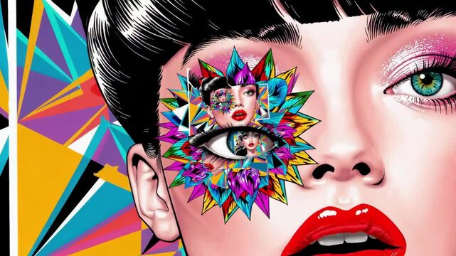 Eye-Catching Graphic Design Scene with Bold Colors and Patterns