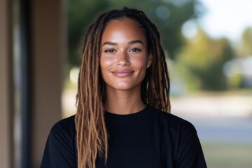 Fototapeta premium Confident young woman with dreadlocks smiling outdoors