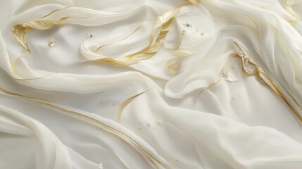 Obraz premium Elegant Cream Silk Fabric with Gold Embroidery