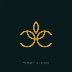 initial letter ambigram CC leaf flower logo