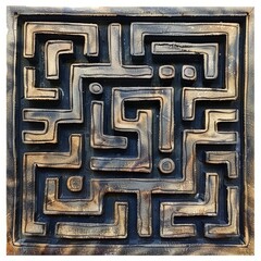 Wooden labyrinth with intricate paths forming a complex puzzle, challenging problem solving skills