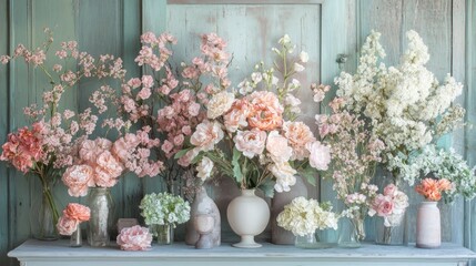 Pastel Floral Arrangement on Vintage Mantelpiece
