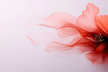 Red and pink transparent flower petals blowing in the wind with gold glitter