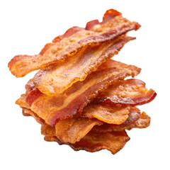 Stack of fried bacon strips isolated on transparent background