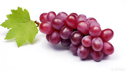 Fototapeta premium A bunch of red grapes with a leaf on top