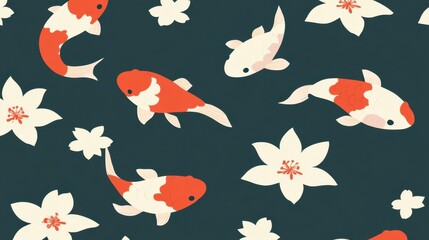 Koi Fish and Flowers Pattern