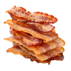Stack of fried bacon strips isolated on transparent background