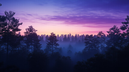 Evening Forest: Silhouettes of Trees Against the Sunset