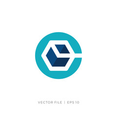 initial letter C cube box hexagon logo