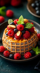 Sweet Waffles with Berries and Almonds
