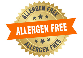 allergen free. allergen free round orange and gold label isolated on transparent background