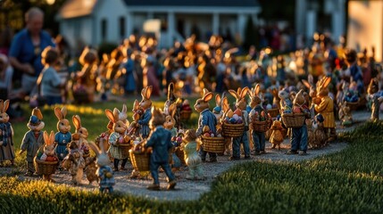 Easter Bunny Figurines in Golden Hour