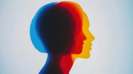 A vibrant silhouette of a human head, showcasing overlapping colors in shades of blue, orange, and yellow, creating a striking artistic effect.