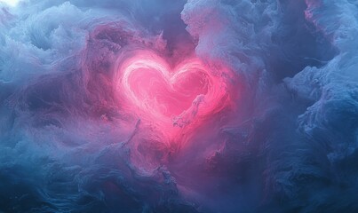 Obraz premium Abstract heart glowing within swirling, textured clouds.