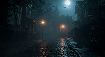 street in halloween night