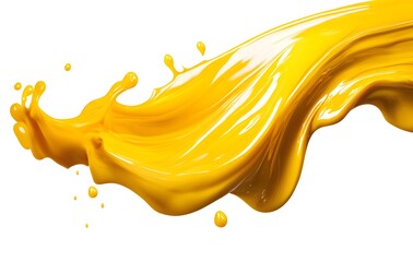 Vibrant yellow paint fluid flowing on a white background, creates a visual effect, generative AI