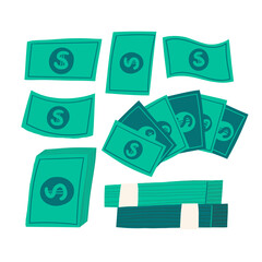 Money, finance, payment sign, icon, composition. Cute hand drawn doodle market, earning, deposit, currency, payment illustration with pile, stack of American dollars. Financial business background