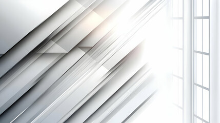 Obraz premium Abstract White and Gray Diagonal Lines Intersect with Bright Light Beams and Window Panes