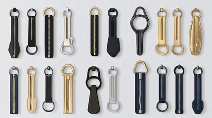 Variety of Metal Zipper Pulls and Zippers for Sewing Projects and Crafts