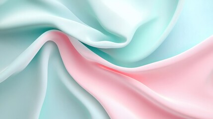 Obraz premium A soft, flowing fabric in pastel colors, featuring a blend of mint green and light pink, creating a gentle and elegant visual appeal.