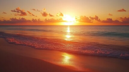 Obraz premium Golden Sunset Over Ocean Beach Waves