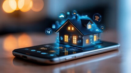 A digital smart home ecosystem showcased on a smartphone device highlighting the seamless of technology automation and connectivity for modern residential living