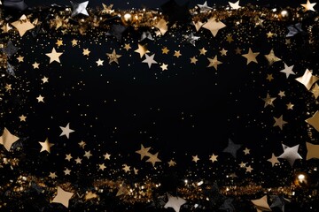 Festive frame made of golden and silver stars and glitter, perfect for christmas or new year's celebrations
