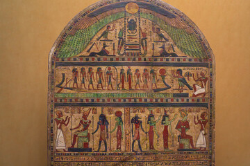 Old egypt hieroglyphs on a wall.