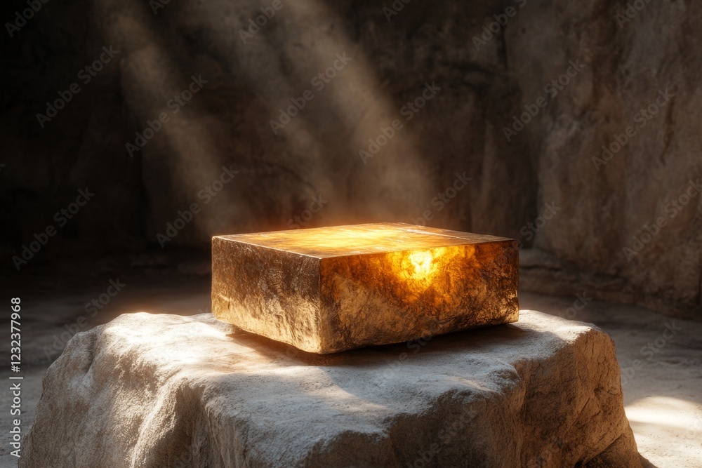 Poster a 3d scene of a remarkable discovery, such as a glowing artifact uncovered in an ancient cave, with 