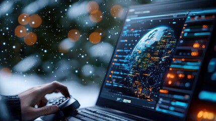 Aerial view of a futuristic global digital network and interconnected smart city skyline with bright lights and technology infrastructure at night  Concept of advanced communication data processing