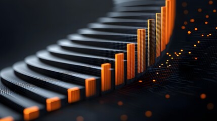 Obraz premium A Dynamic Fusion of a Spiral Staircase with a 3D Bar Chart Representing Growth and Data Trends. Visualization Practice Concept